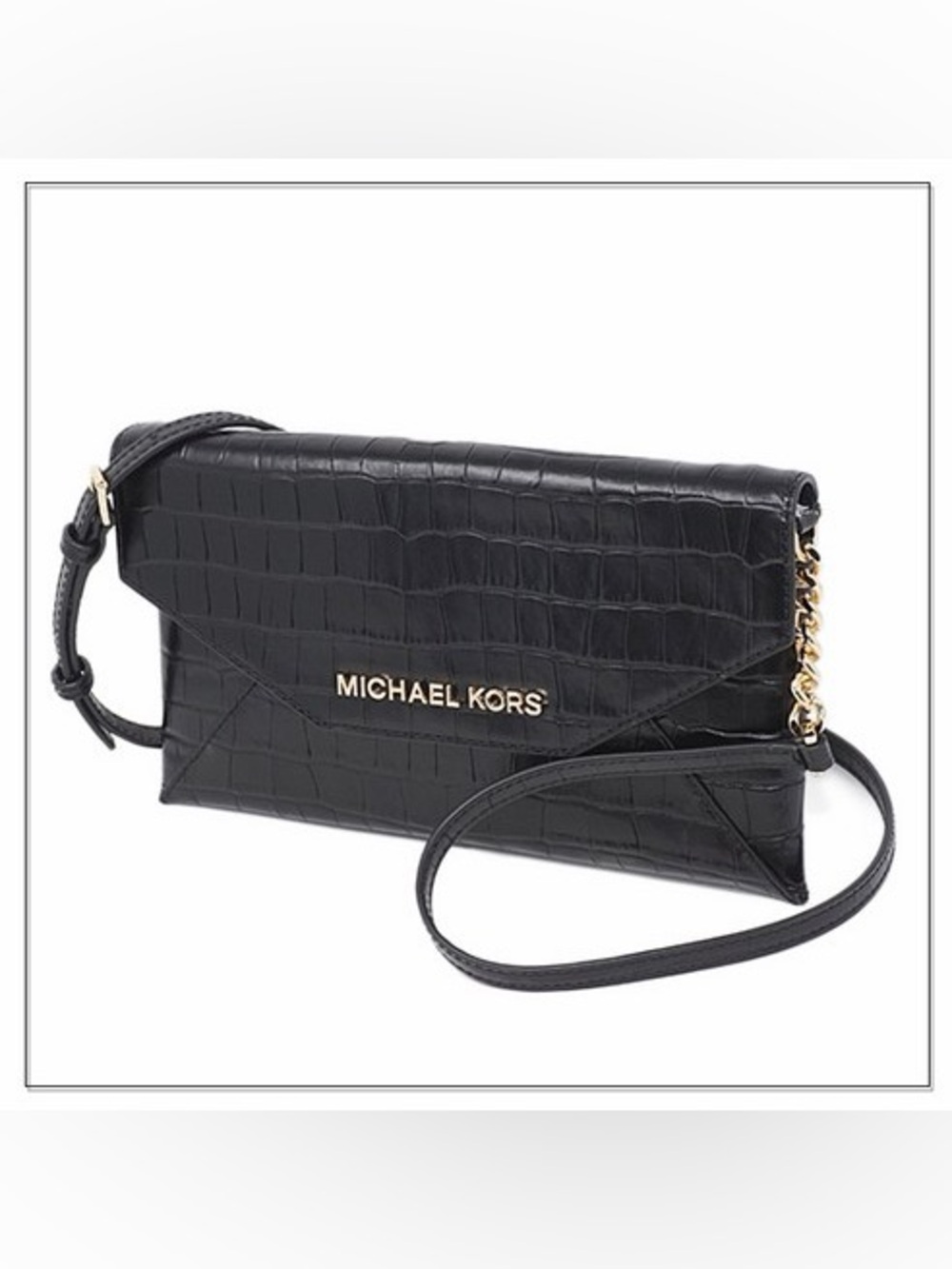 Michael Kors Black Croc Envelope Crossbody Clutch